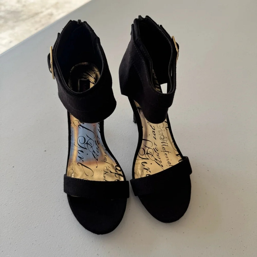 Material Girl Black Ankle Strap Heels size 6
